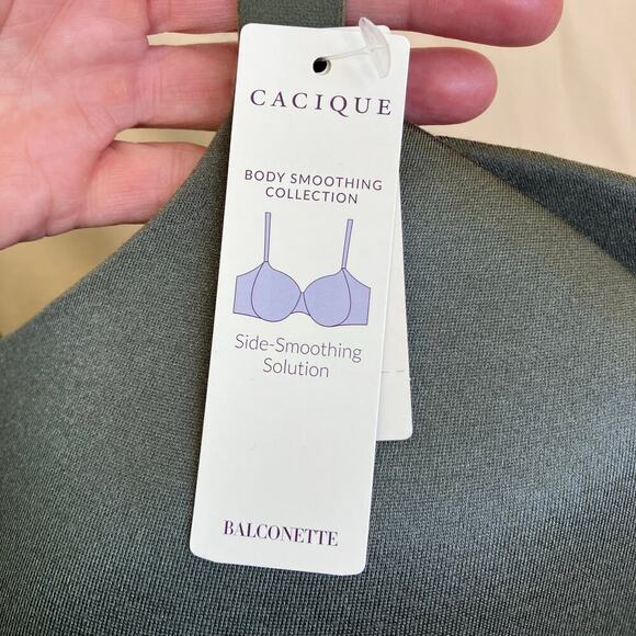 Cacique NWT Sz 40F C Wire Balconette Bra Olive Green Side-smoothing Solution - Picture 4 of 14